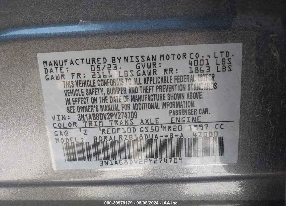 2023 NISSAN SENTRA SR XTRONIC CVT VIN: 3N1AB8DV2PY274709