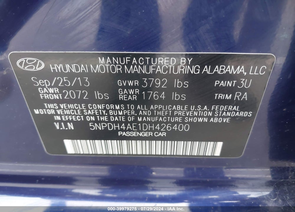 2013 HYUNDAI ELANTRA GLS VIN: 5NPDH4AE1DH426400