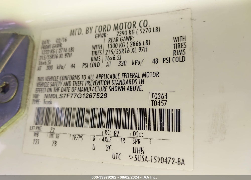 2016 FORD TRANSIT CONNECT XLT VIN: NM0LS7F77G1267528