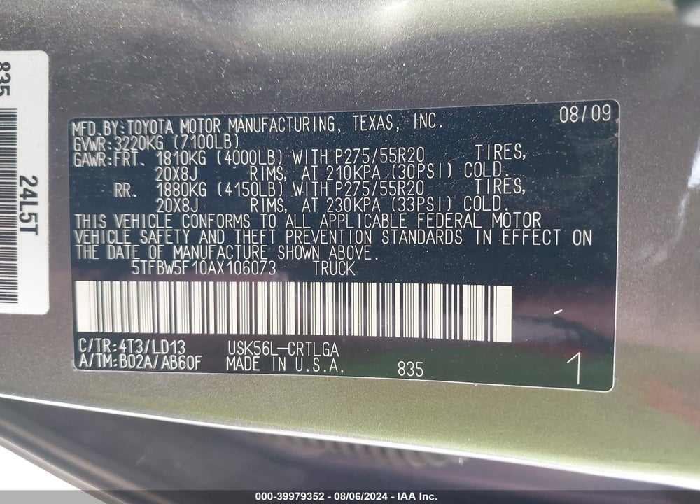 2010 TOYOTA TUNDRA LIMITED 5.7L V8 VIN: 5TFBW5F10AX106073