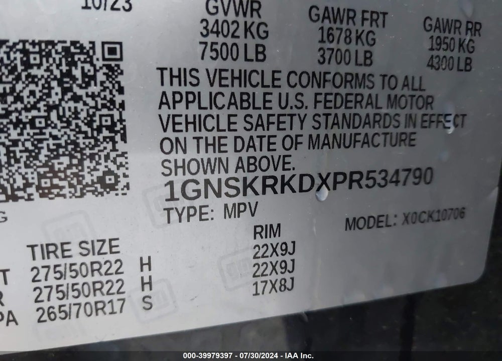 2023 CHEVROLET TAHOE 4WD RST VIN: 1GNSKRKDXPR534790