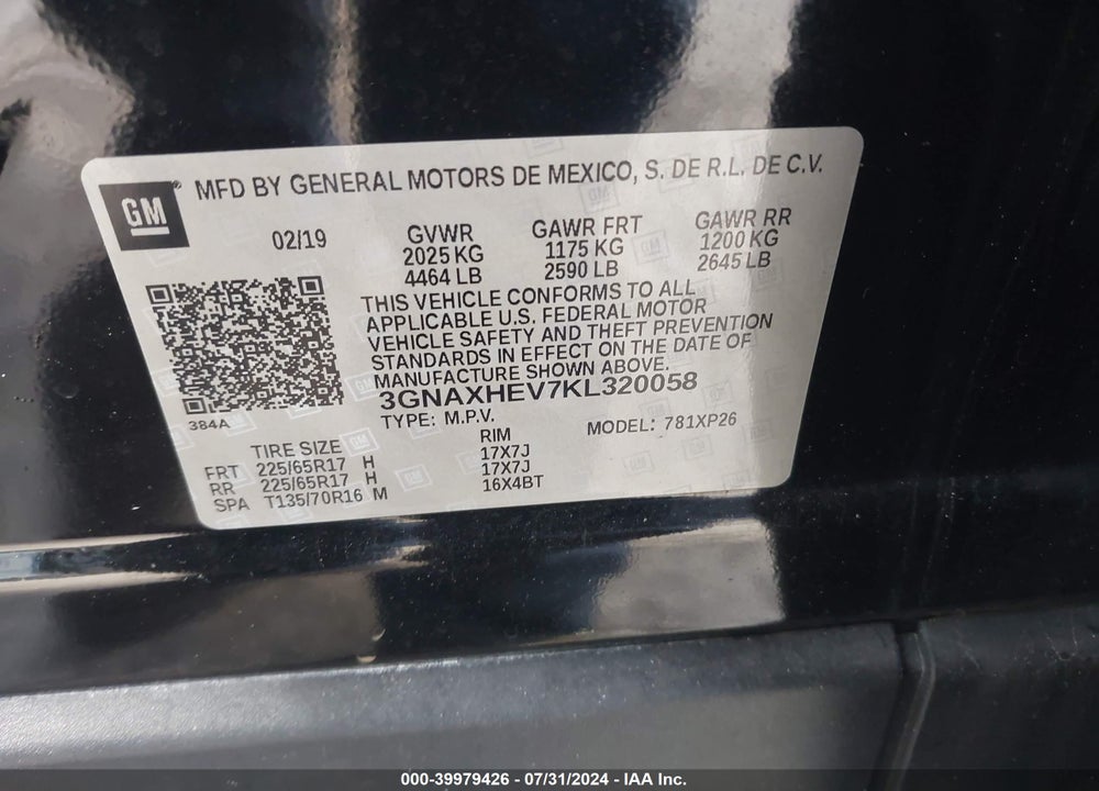 2019 CHEVROLET EQUINOX LS VIN: 3GNAXHEV7KL320058