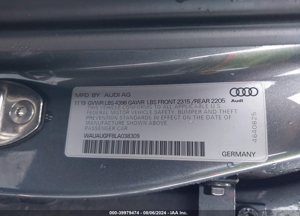 2020 AUDI A3 PREMIUM 40 TFSI FRONT-WHEEL DRIVE S TRONIC VIN: WAUAUGFF8LA038309