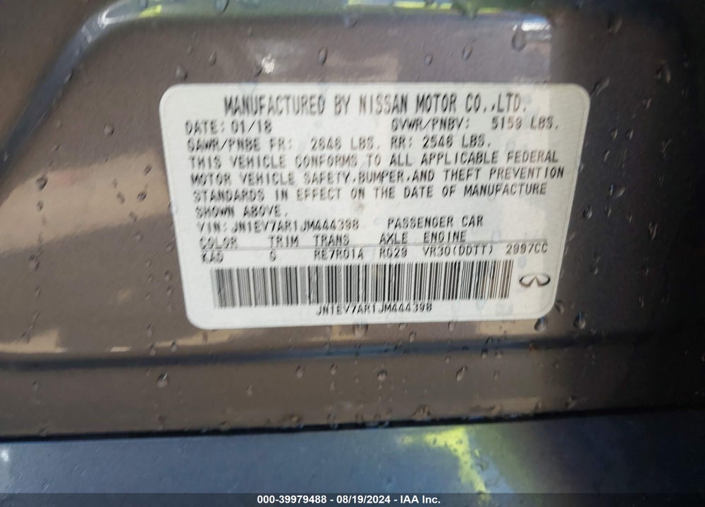 2018 INFINITI Q50 VIN: JN1EV7AR1JM444398