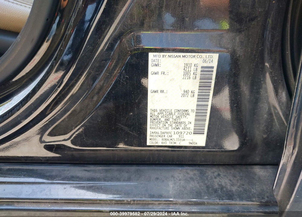 2015 NISSAN ALTIMA 2.5 SV VIN: 1N4AL3APXFC109720