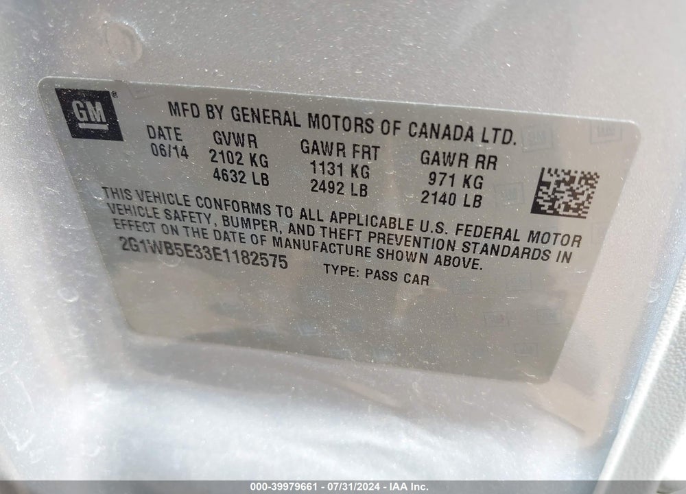 2014 CHEVROLET IMPALA LIMITED LT VIN: 2G1WB5E33E1182575