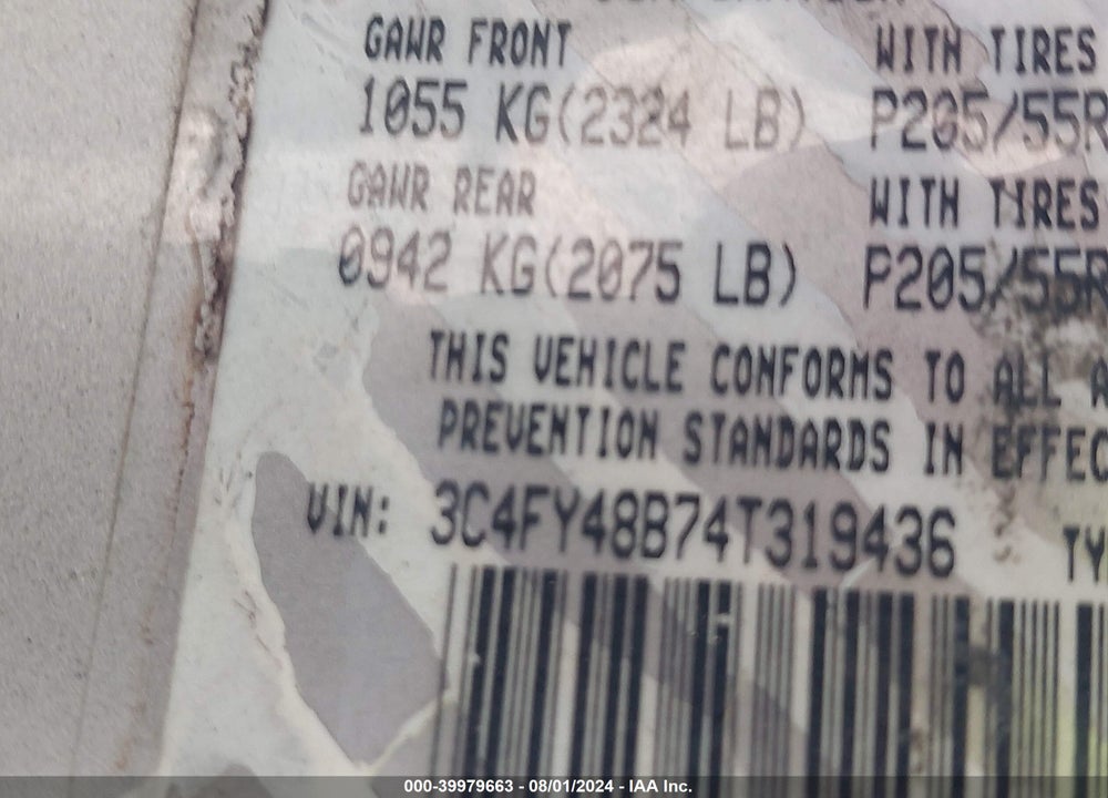 2004 CHRYSLER PT CRUISER VIN: 3C4FY48B74T319436