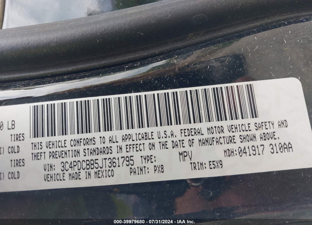 2018 DODGE JOURNEY SXT VIN: 3C4PDCBB5JT361795