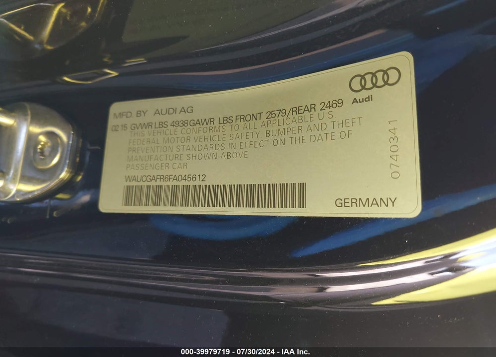 2015 AUDI S5 3.0T PREMIUM PLUS VIN: WAUCGAFR6FA045612