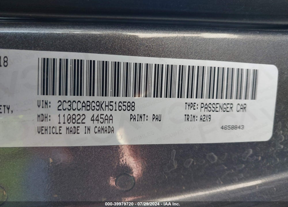 2019 CHRYSLER 300 300S VIN: 2C3CCABG9KH516588