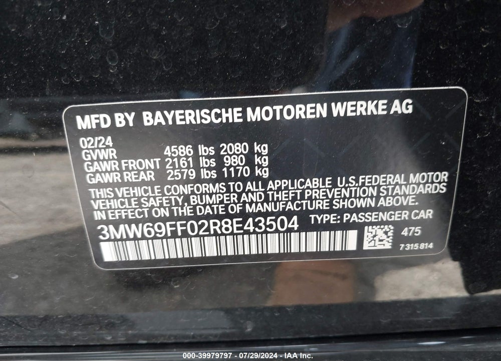 2024 BMW 3 SERIES 330I VIN: 3MW69FF02R8E43504
