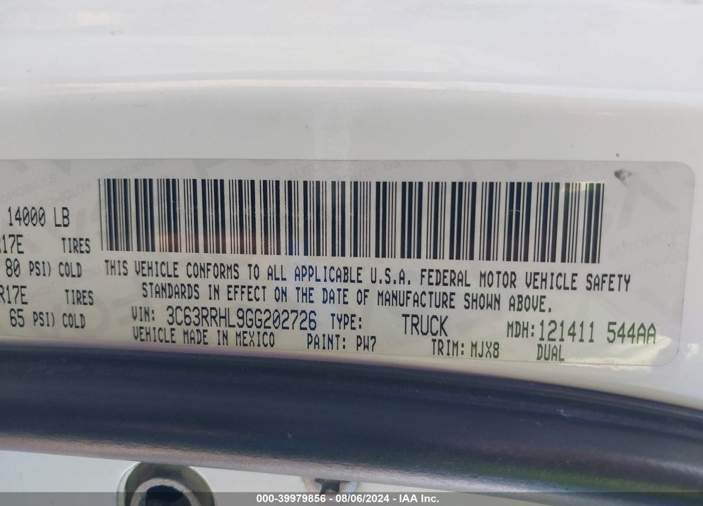 2016 RAM 3500 LONE STAR VIN: 3C63RRHL9GG202726