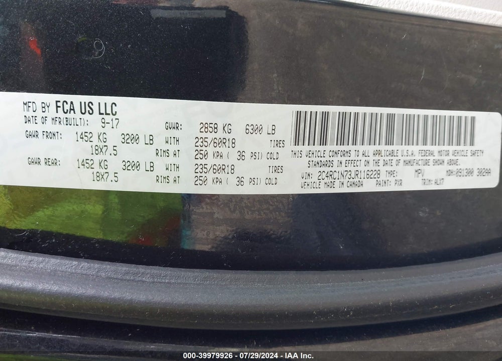2018 CHRYSLER PACIFICA HYBRID LIMITED VIN: 2C4RC1N73JR116228