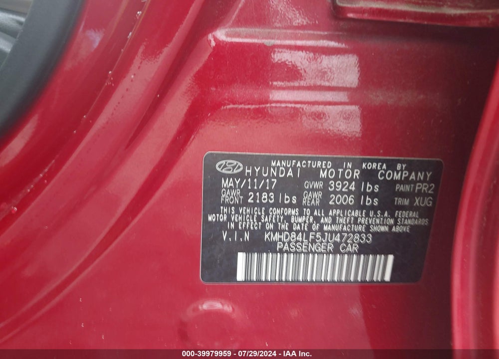 2018 HYUNDAI ELANTRA VALUE EDITION VIN: KMHD84LF5JU472833