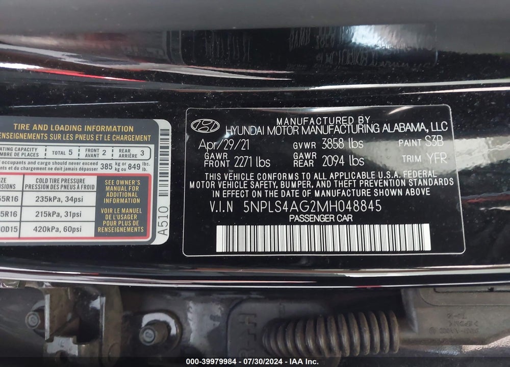 2021 HYUNDAI ELANTRA VIN: 5NPLS4AG2MH048845