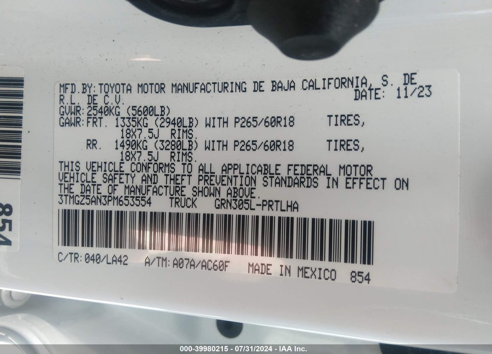 2023 TOYOTA TACOMA LIMITED VIN: 3TMGZ5AN3PM653554