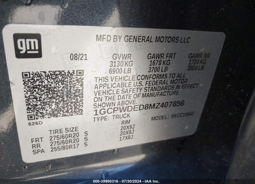 2021 CHEVROLET SILVERADO 1500 2WD SHORT BED RST VIN: 1GCPWDED8MZ407856