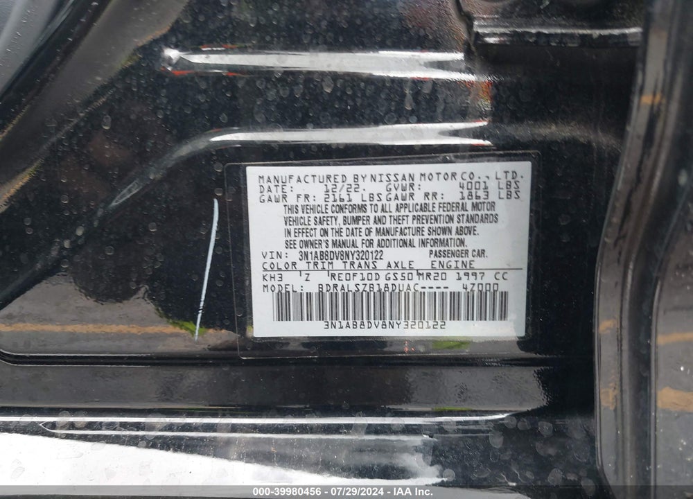 2022 NISSAN SENTRA SR XTRONIC CVT VIN: 3N1AB8DV8NY320122