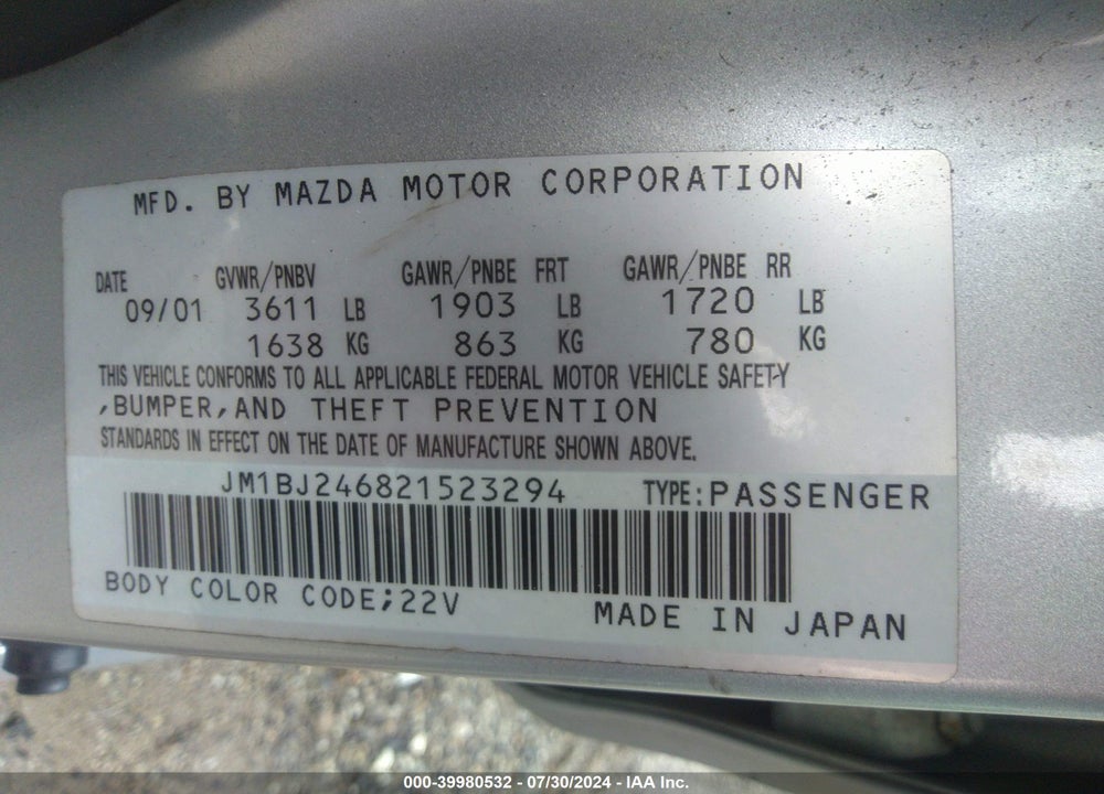 2002 MAZDA PROTEGE5 VIN: JM1BJ246821523294