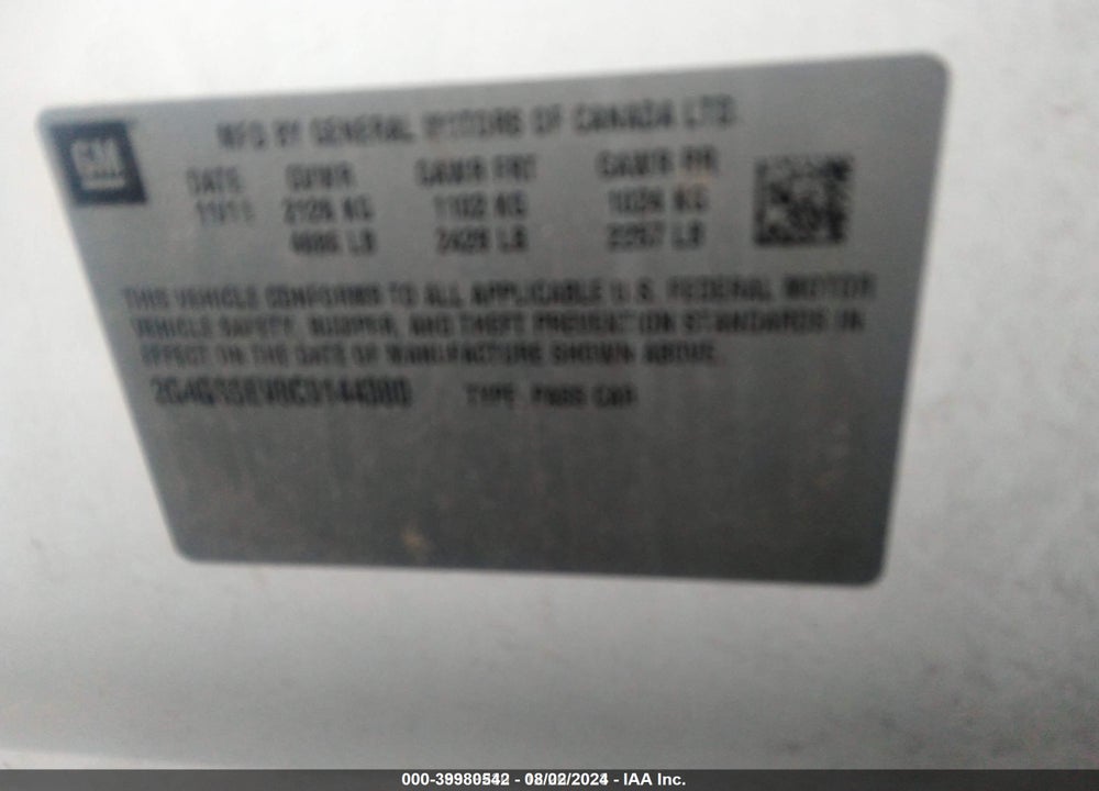 2012 BUICK REGAL TURBO PREMIUM 1 VIN: 2G4GS5EV8C9144380
