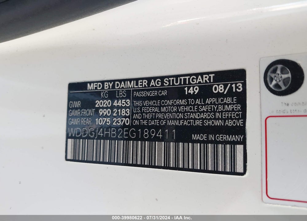2014 MERCEDES-BENZ C 250 VIN: WDDGJ4HB2EG189411