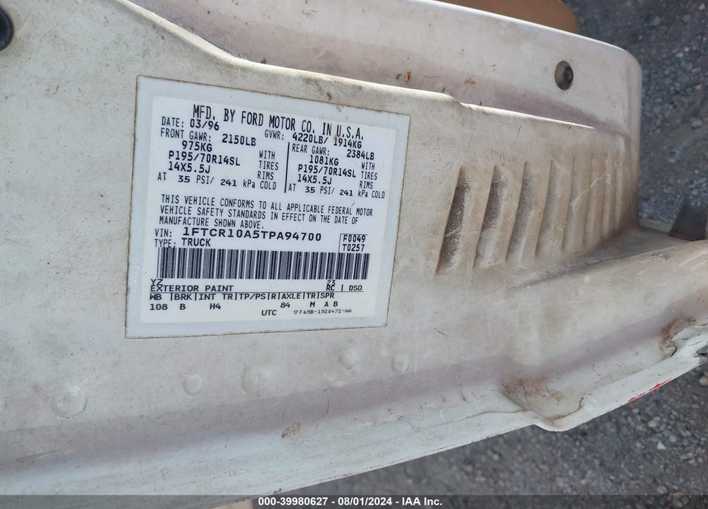 1998 FORD RANGER XL/XLT VIN: 1FTYR14C7WTA01818