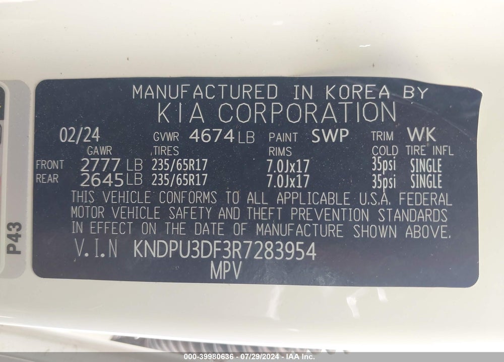 2024 KIA SPORTAGE VIN: KNDPU3DF3R7283954
