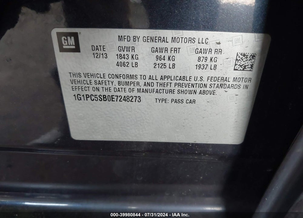 2014 CHEVROLET CRUZE 1LT AUTO VIN: 1G1PC5SB0E7248273