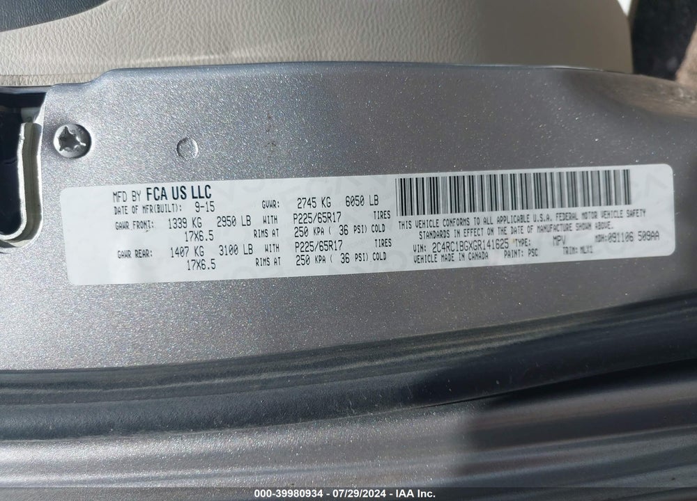 2016 CHRYSLER TOWN & COUNTRY TOURING VIN: 2C4RC1BGXGR141625