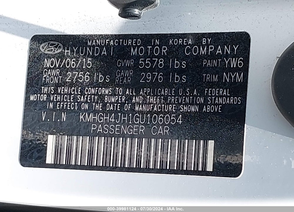 2016 HYUNDAI EQUUS SIGNATURE VIN: KMHGH4JH1GU106054