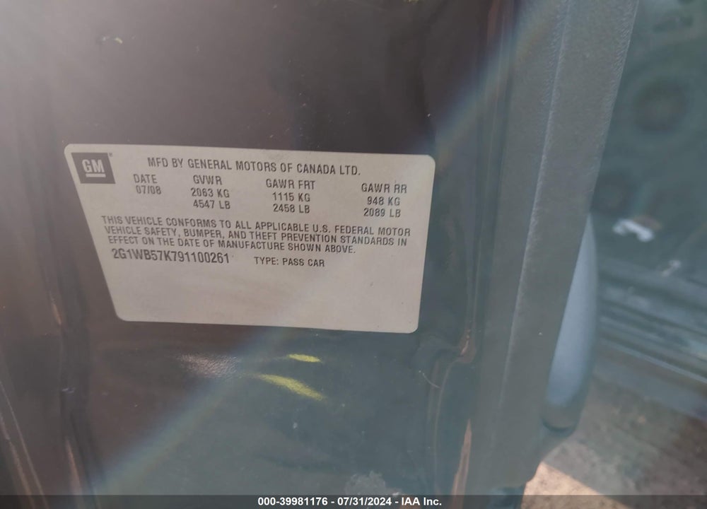 2009 CHEVROLET IMPALA LS VIN: 2G1WB57K791100261