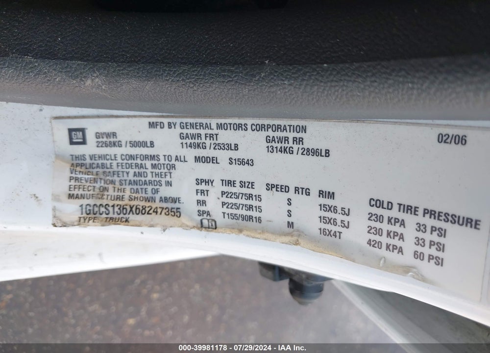 2006 CHEVROLET COLORADO LT VIN: 1GCCS136X68247355