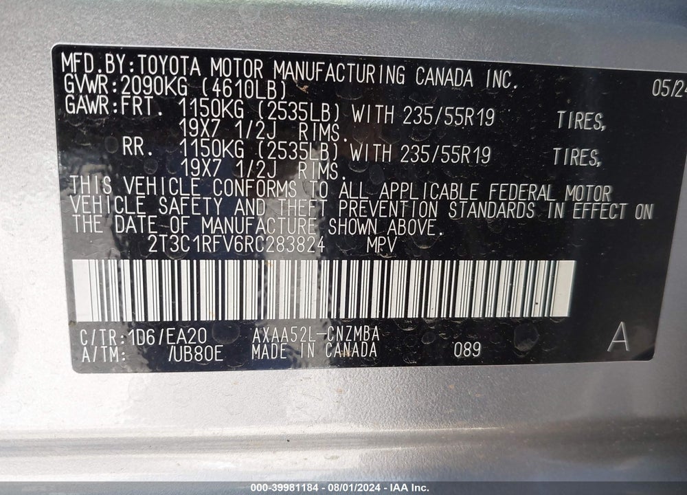 2024 TOYOTA RAV4 XLE PREMIUM VIN: 2T3C1RFV6RC283824