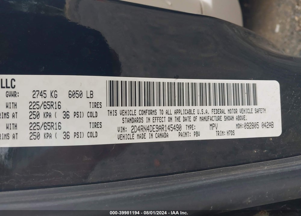 2010 DODGE GRAND CARAVAN SE VIN: 2D4RN4DE9AR145490