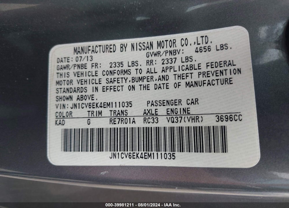 2014 INFINITI Q60 JOURNEY VIN: JN1CV6EK4EM111035