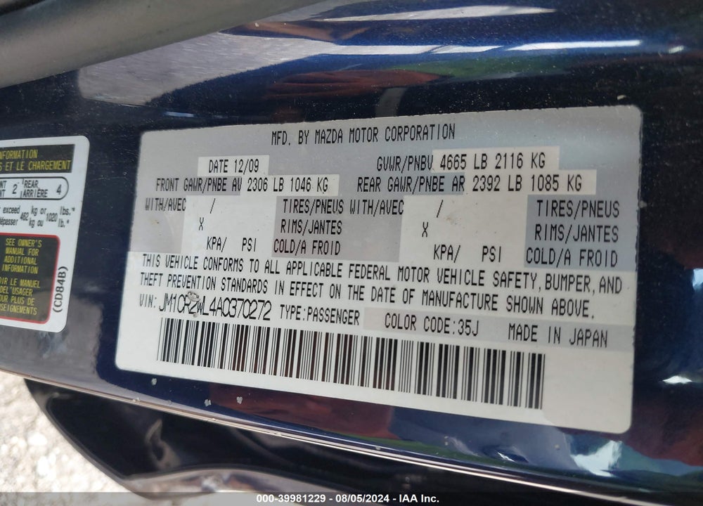 2010 MAZDA 5 SPORT VIN: JM1CR2WL4A0370272