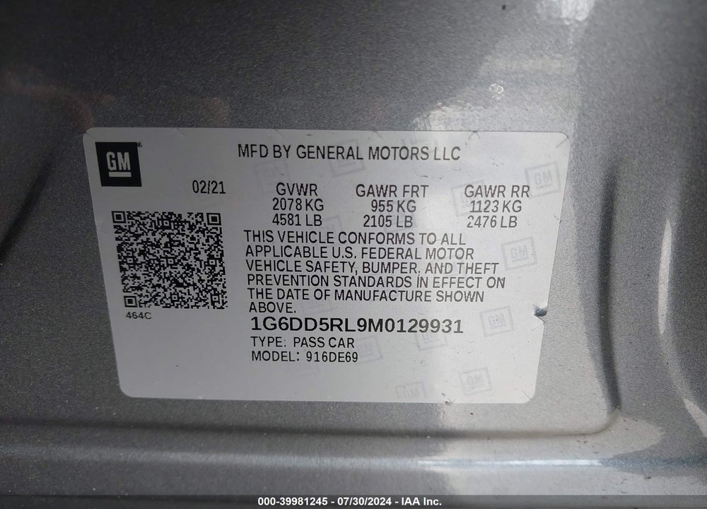 2021 CADILLAC CT4 V-SERIES VIN: 1G6DD5RL9M0129931