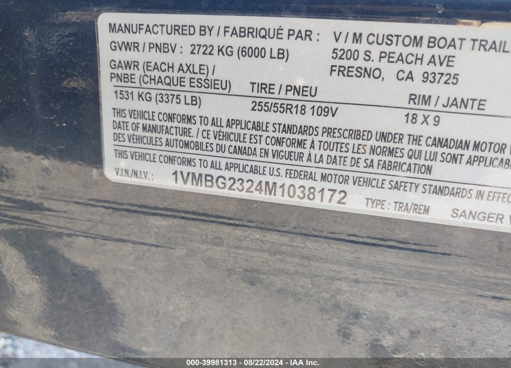 2021 SANGER OTHER VIN: SANMX162D121