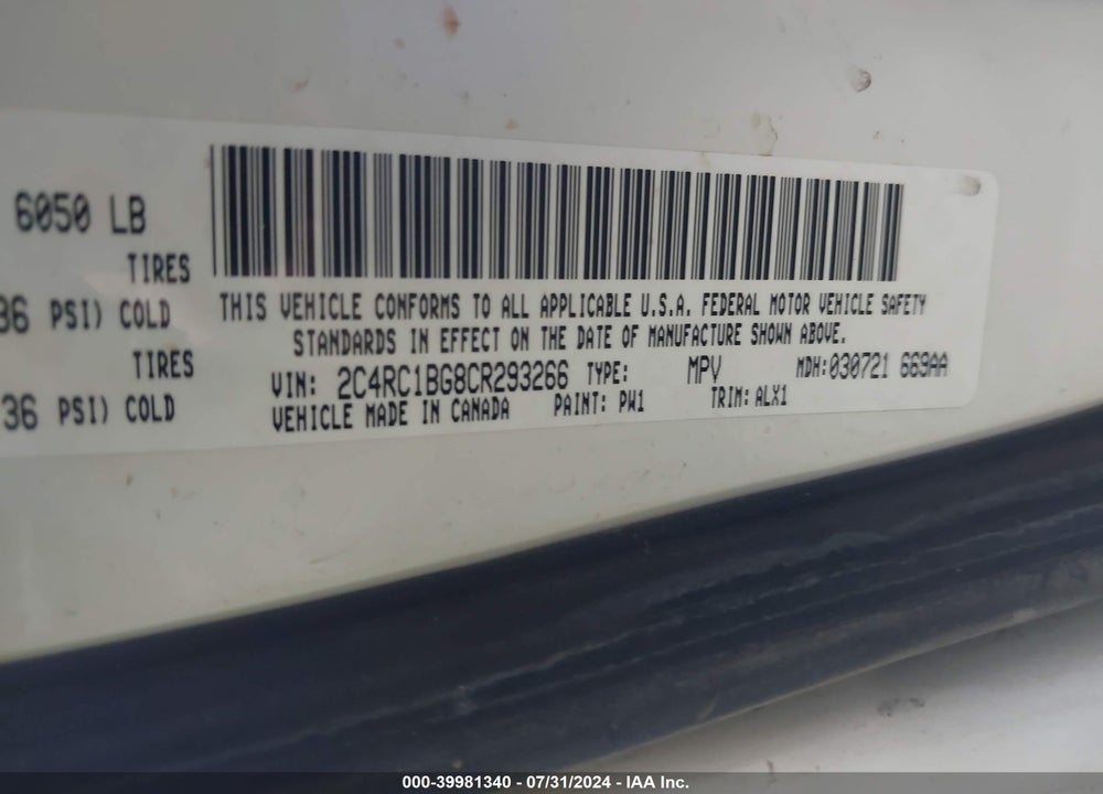 2012 CHRYSLER TOWN & COUNTRY TOURING VIN: 2C4RC1BG8CR293266