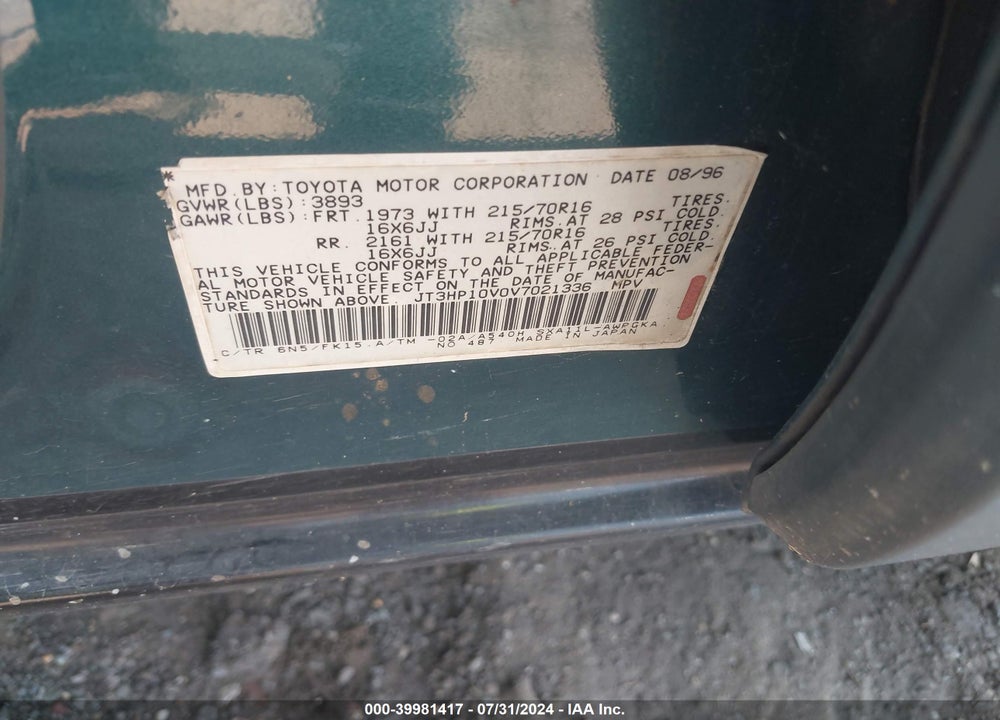 1997 TOYOTA RAV4 VIN: JT3HP10V0V7021336