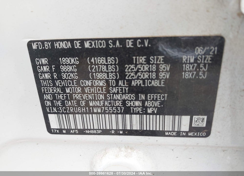 2021 HONDA HR-V AWD SPORT VIN: 3CZRU6H11MM755537