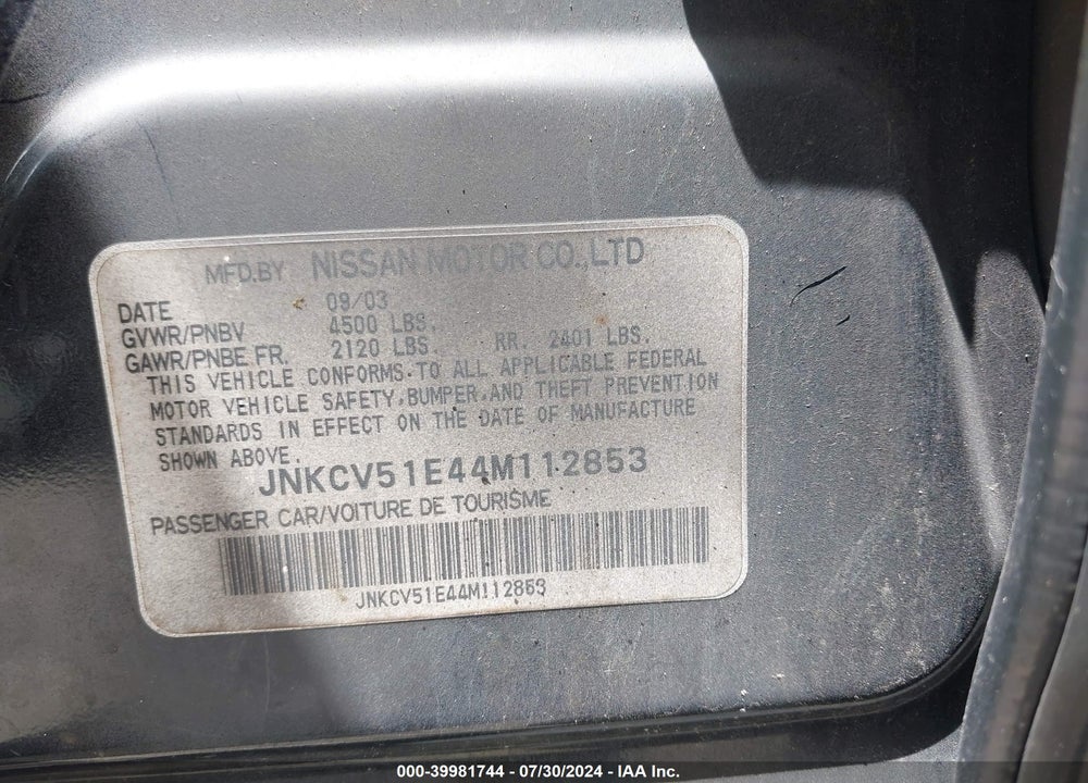 2004 INFINITI G35 VIN: JNKCV51E44M112853