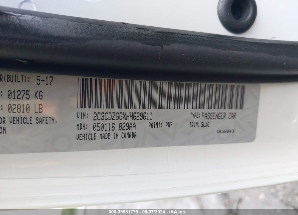 2017 DODGE CHALLENGER GT VIN: 2C3CDZGGXHH629611