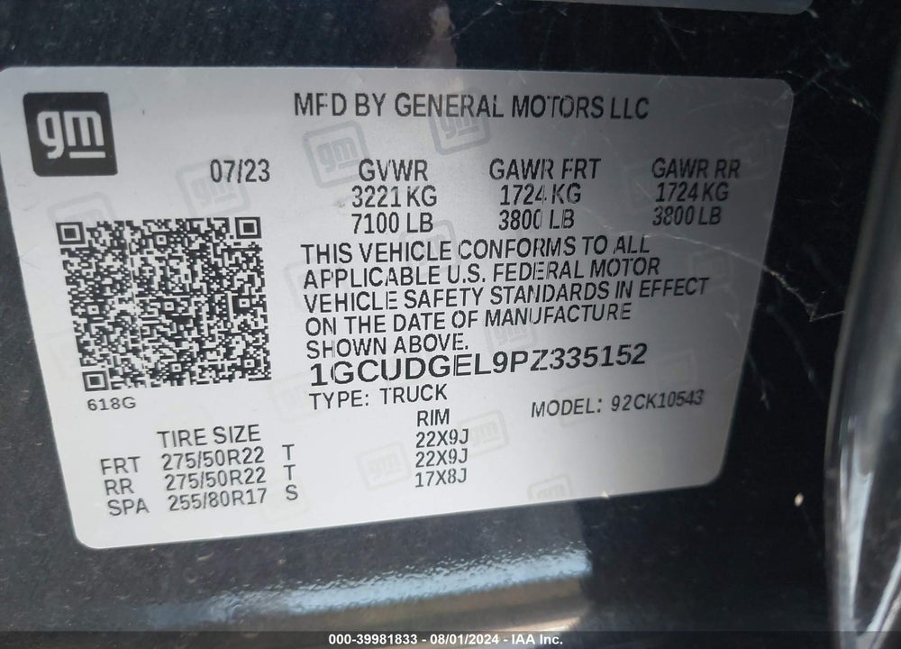 2023 CHEVROLET SILVERADO 1500 4WD SHORT BED LTZ VIN: 1GCUDGEL9PZ335152