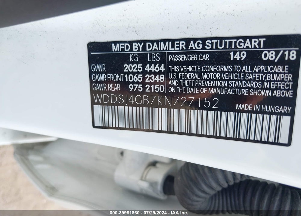 2019 MERCEDES-BENZ CLA 250 4MATIC VIN: WDDSJ4GB7KN727152