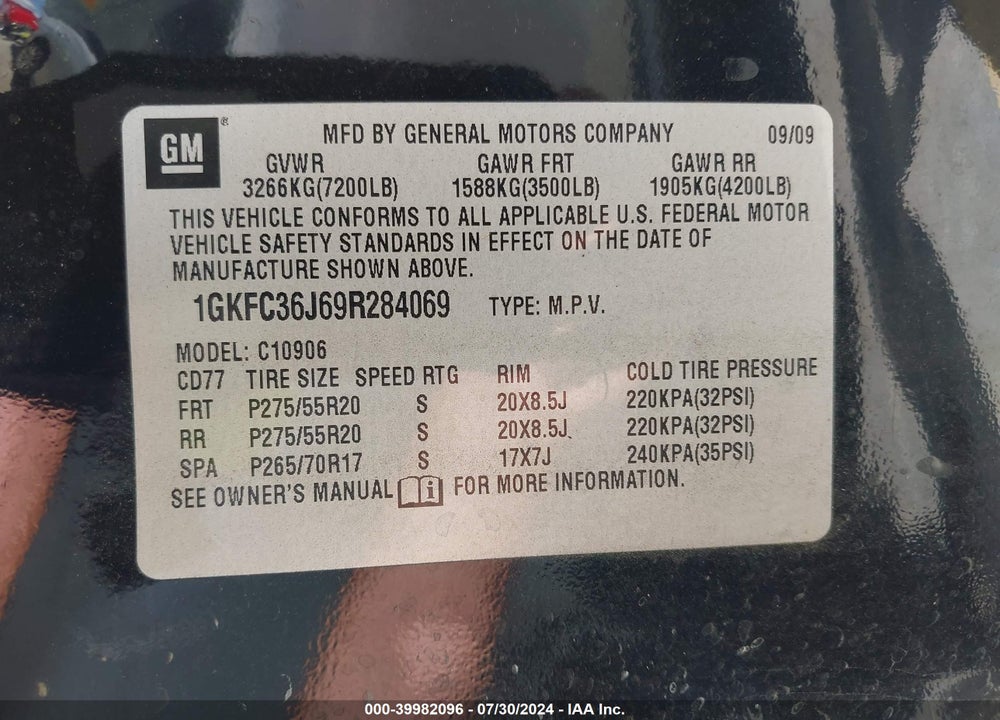 2009 GMC YUKON XL 1500 SLT2 VIN: 1GKFC36J69R284069