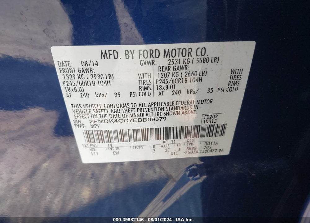 2014 FORD EDGE SE VIN: 2FMDK4GC7EBB09379