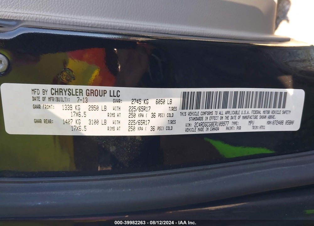 2014 DODGE GRAND CARAVAN VIN: 2C4RDGCG8ER109977
