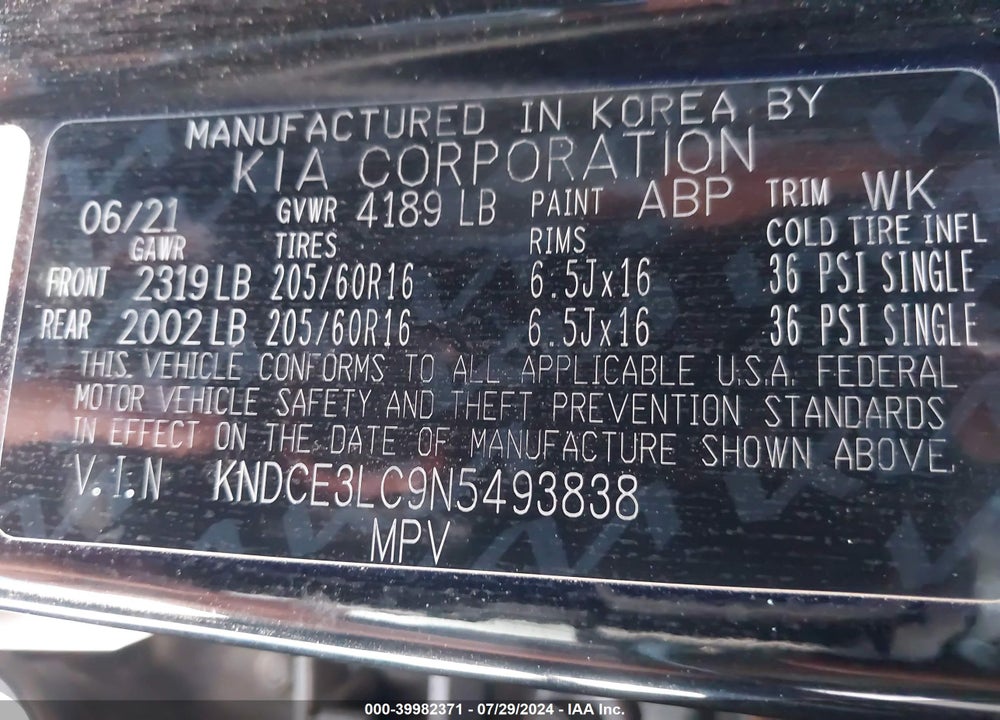 2022 KIA NIRO EX PREMIUM VIN: KNDCE3LC9N5493838