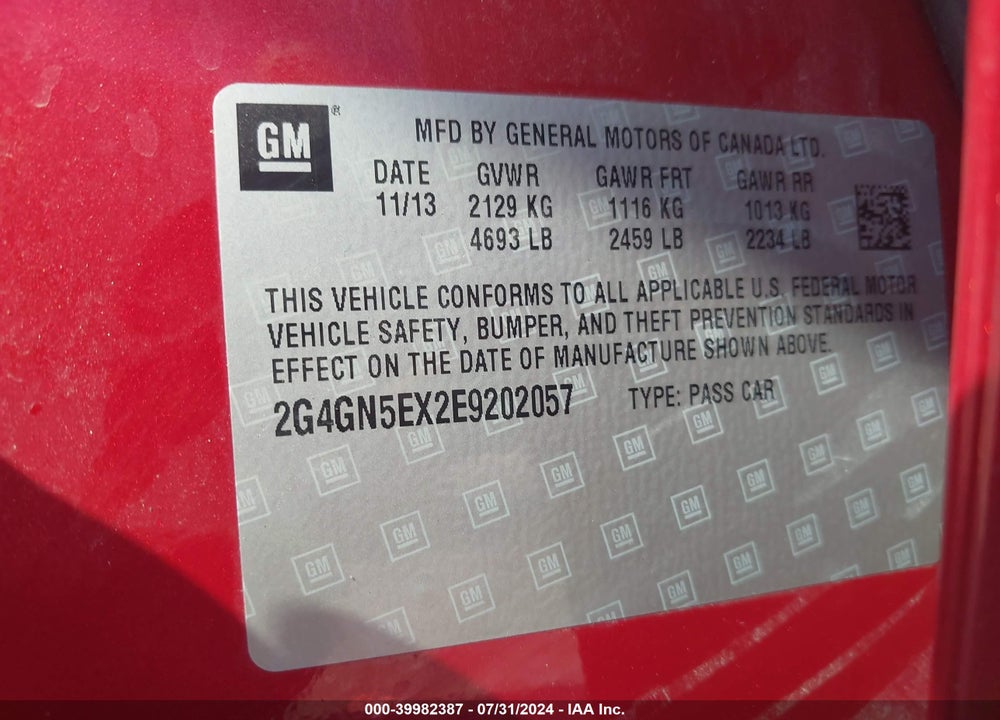 2014 BUICK REGAL TURBO/E-ASSIST PREMIUM I VIN: 2G4GN5EX2E9202057